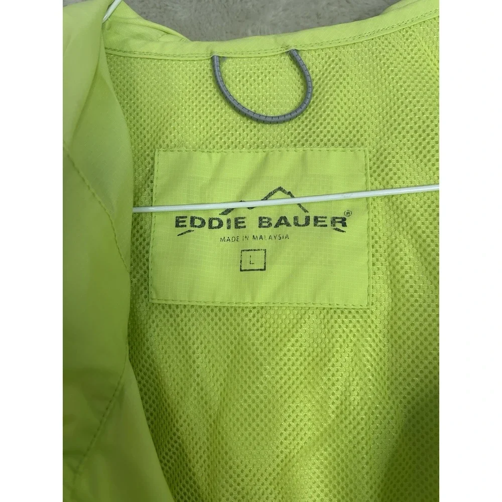 Eddie Bauer Women's Large Windbreaker Lime Green Hooded‎ Ripstop Jacket - Picture 6 of 8